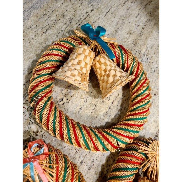 Scandinavian Swedish Straw Christmas Wreath with Bells. Set of 3. App 11" Diam. - Picture 2 of 12